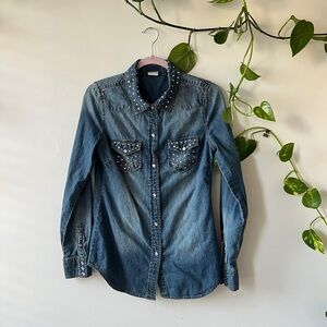 LITZ Western Chambray Denim Shirt Sz S